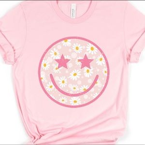 Pink Graphic Smiley Face Tees